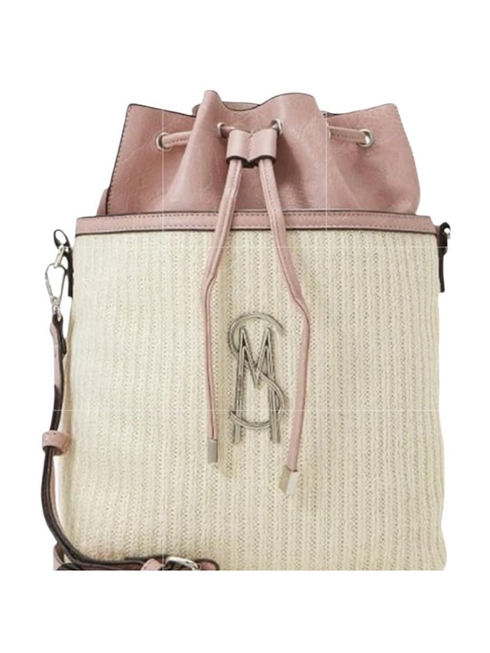 Steve Madden Handbags - STEVE MADDEN Bmayor Raffia Crossbody Bucket Bag Blush Pink Strawberry Milkshake